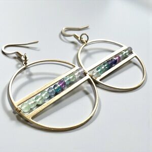 Rainbow Fluorite Gemstone Hoop Earrings